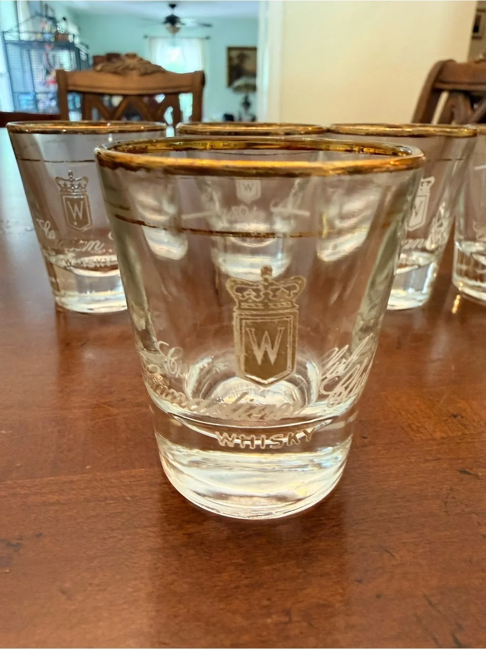 Vintage Canadian Club Whisky Shot Glasses Gold Rim Set of 6